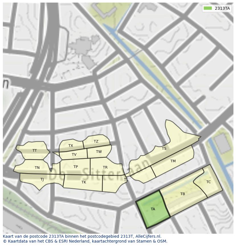 Afbeelding van het postcodegebied 2313 TA op de kaart.