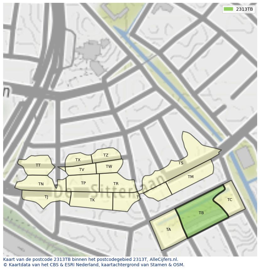 Afbeelding van het postcodegebied 2313 TB op de kaart.