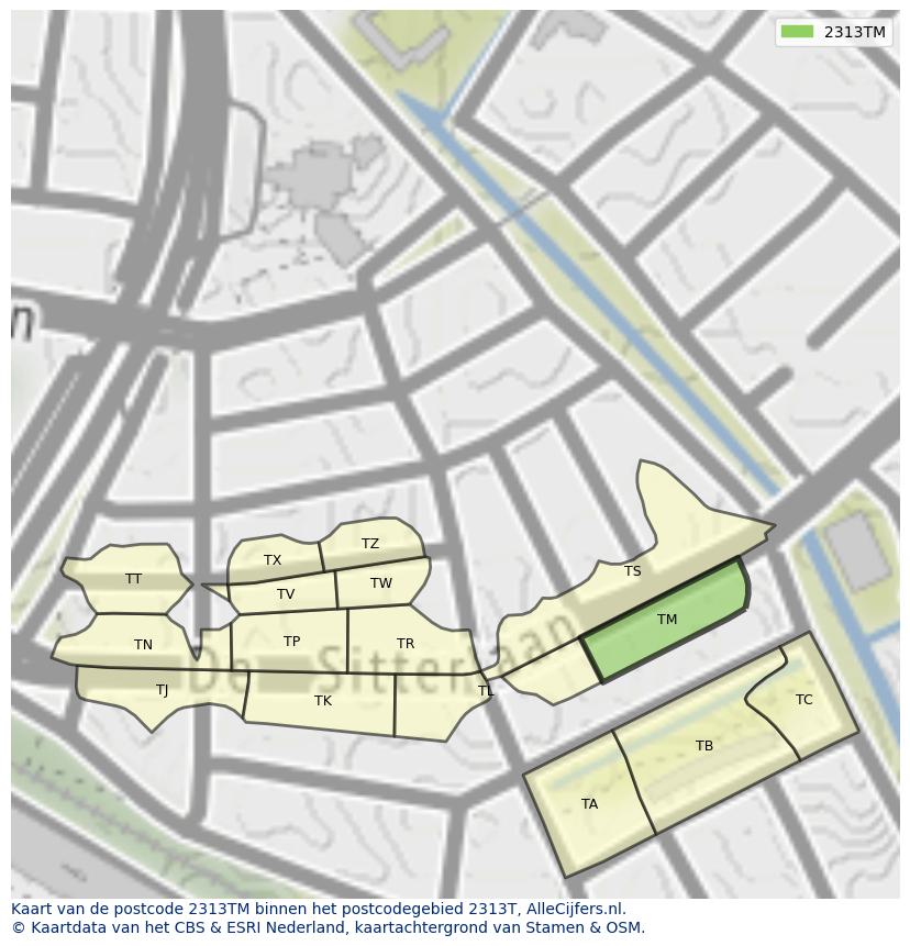 Afbeelding van het postcodegebied 2313 TM op de kaart.