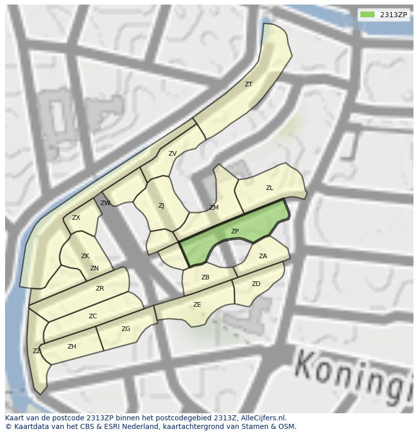 Afbeelding van het postcodegebied 2313 ZP op de kaart.