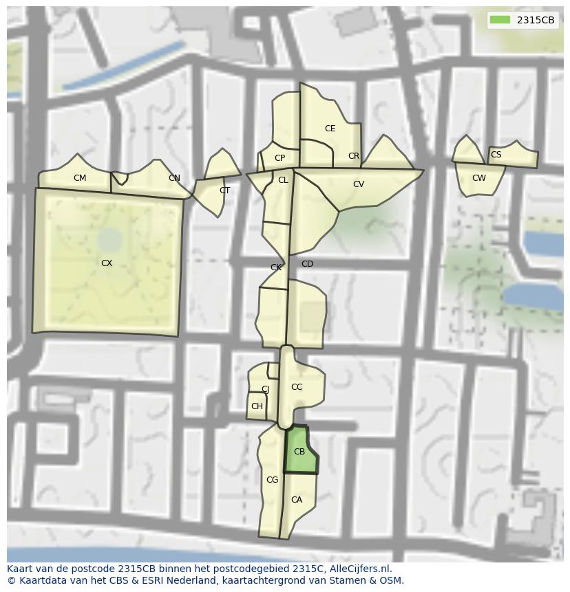 Afbeelding van het postcodegebied 2315 CB op de kaart.