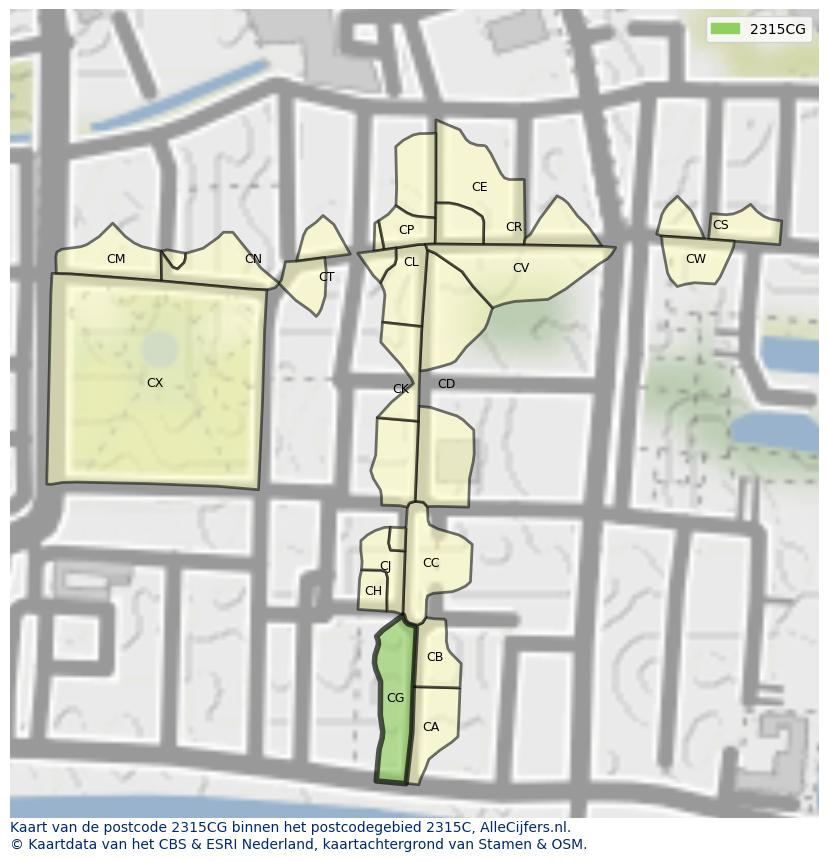 Afbeelding van het postcodegebied 2315 CG op de kaart.