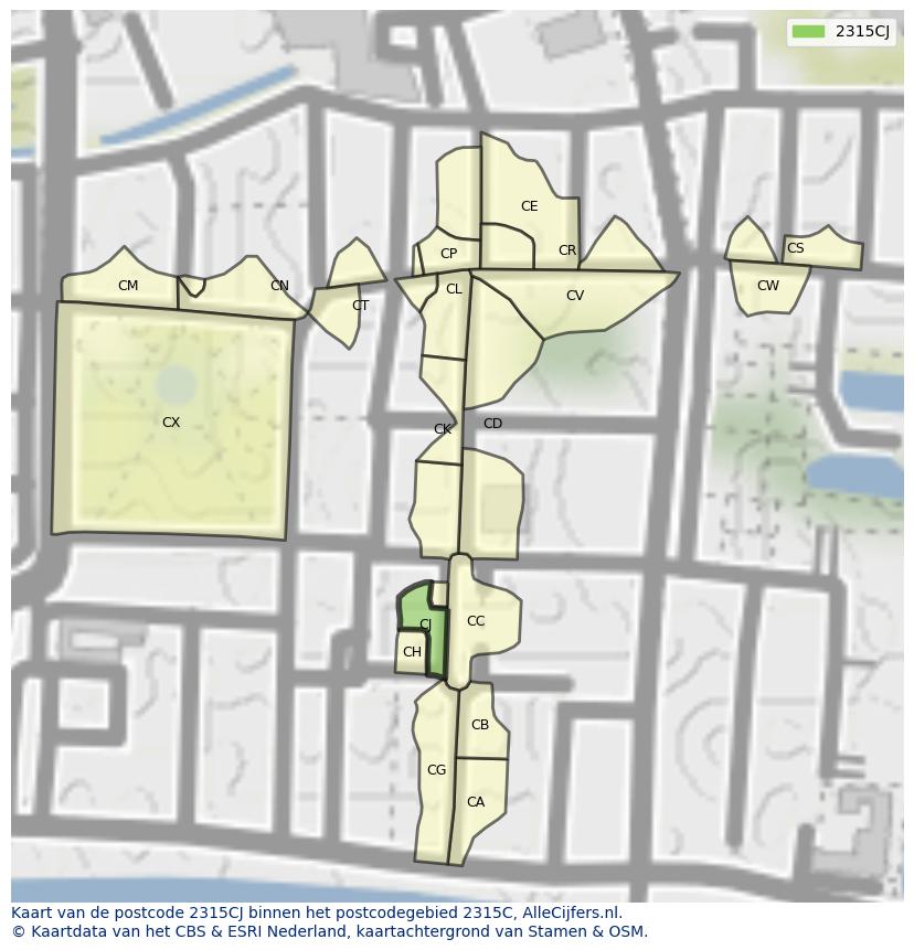 Afbeelding van het postcodegebied 2315 CJ op de kaart.