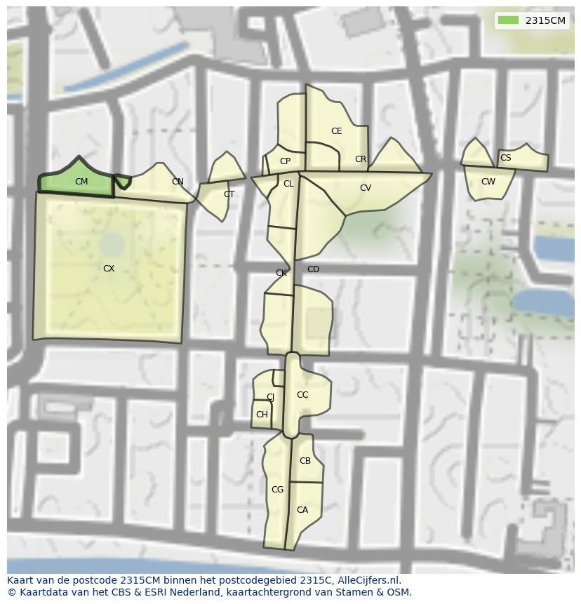 Afbeelding van het postcodegebied 2315 CM op de kaart.