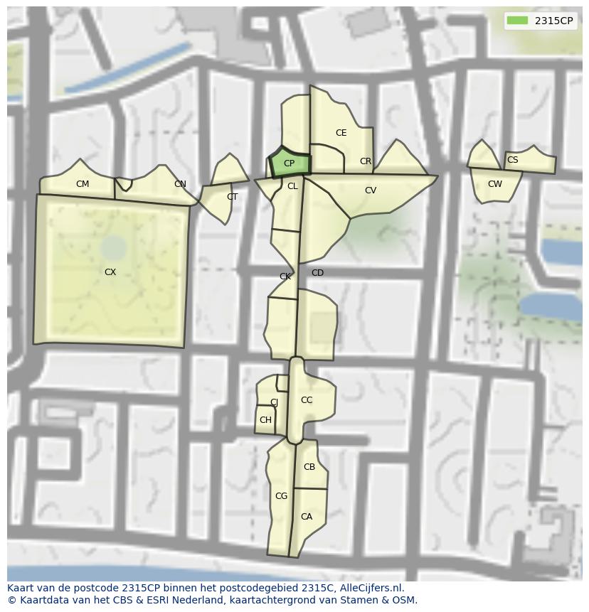Afbeelding van het postcodegebied 2315 CP op de kaart.