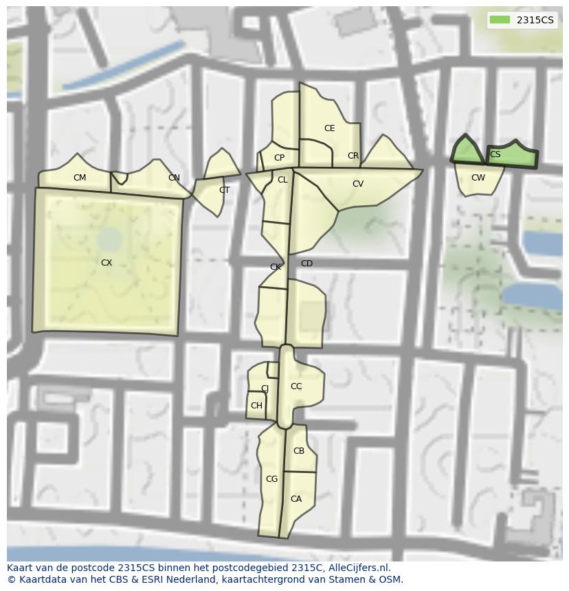 Afbeelding van het postcodegebied 2315 CS op de kaart.