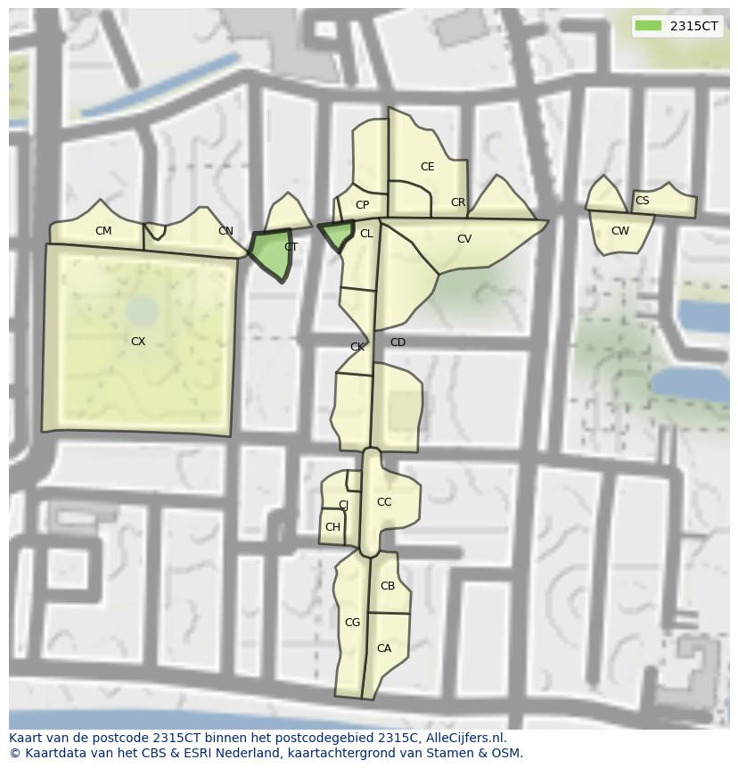Afbeelding van het postcodegebied 2315 CT op de kaart.