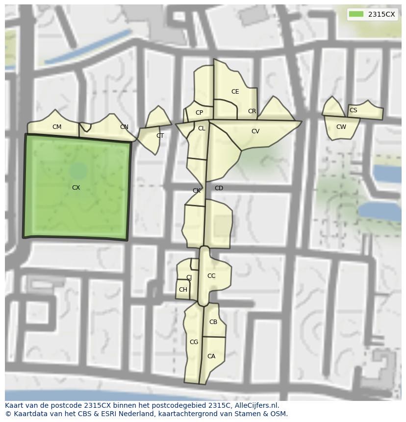 Afbeelding van het postcodegebied 2315 CX op de kaart.