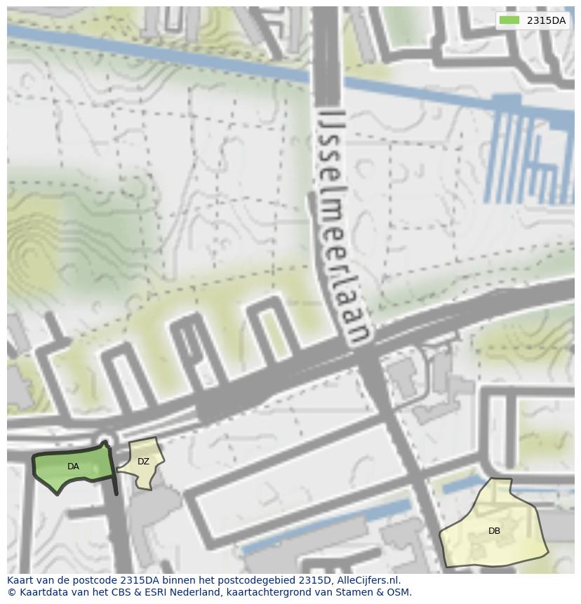 Afbeelding van het postcodegebied 2315 DA op de kaart.