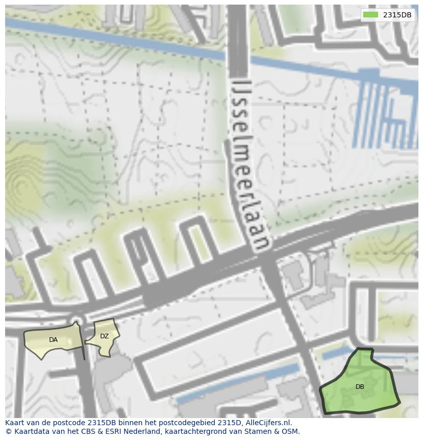 Afbeelding van het postcodegebied 2315 DB op de kaart.