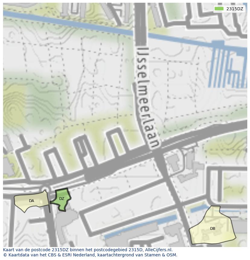 Afbeelding van het postcodegebied 2315 DZ op de kaart.