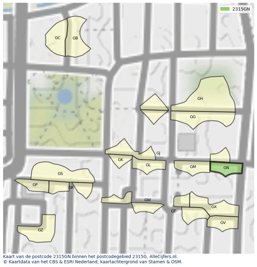 Afbeelding van het postcodegebied 2315 GN op de kaart.