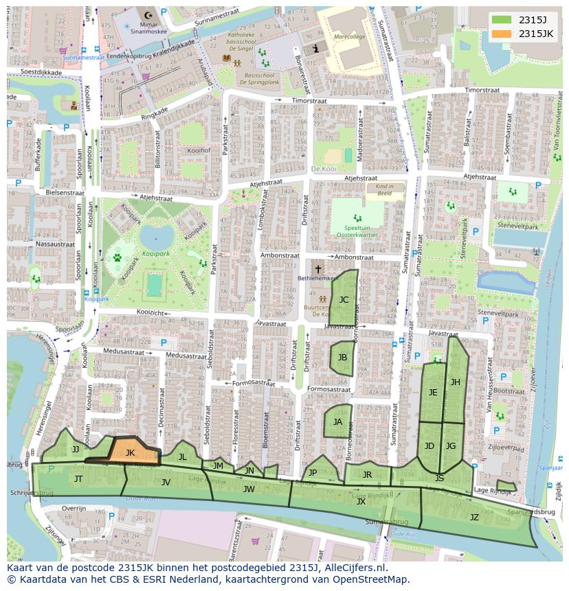 Afbeelding van het postcodegebied 2315 JK op de kaart.