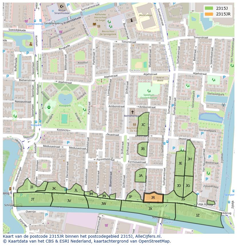 Afbeelding van het postcodegebied 2315 JR op de kaart.