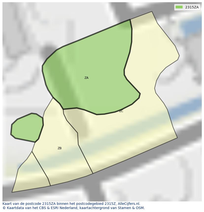 Afbeelding van het postcodegebied 2315 ZA op de kaart.
