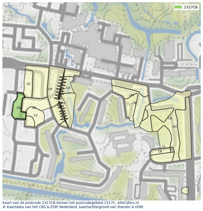 Afbeelding van het postcodegebied 2317 CB op de kaart.