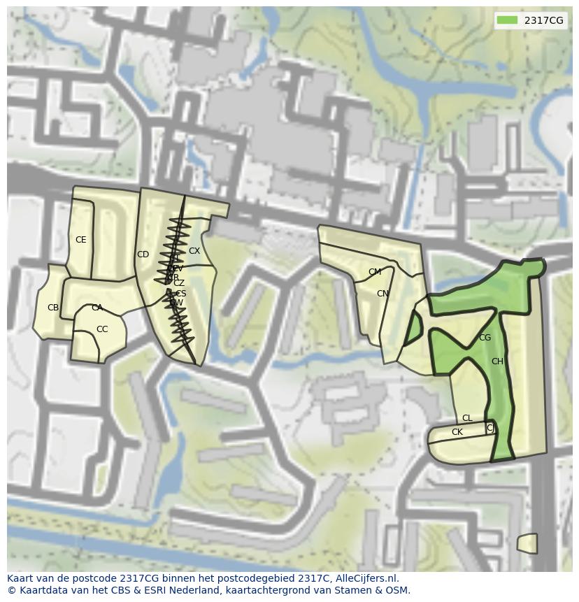 Afbeelding van het postcodegebied 2317 CG op de kaart.
