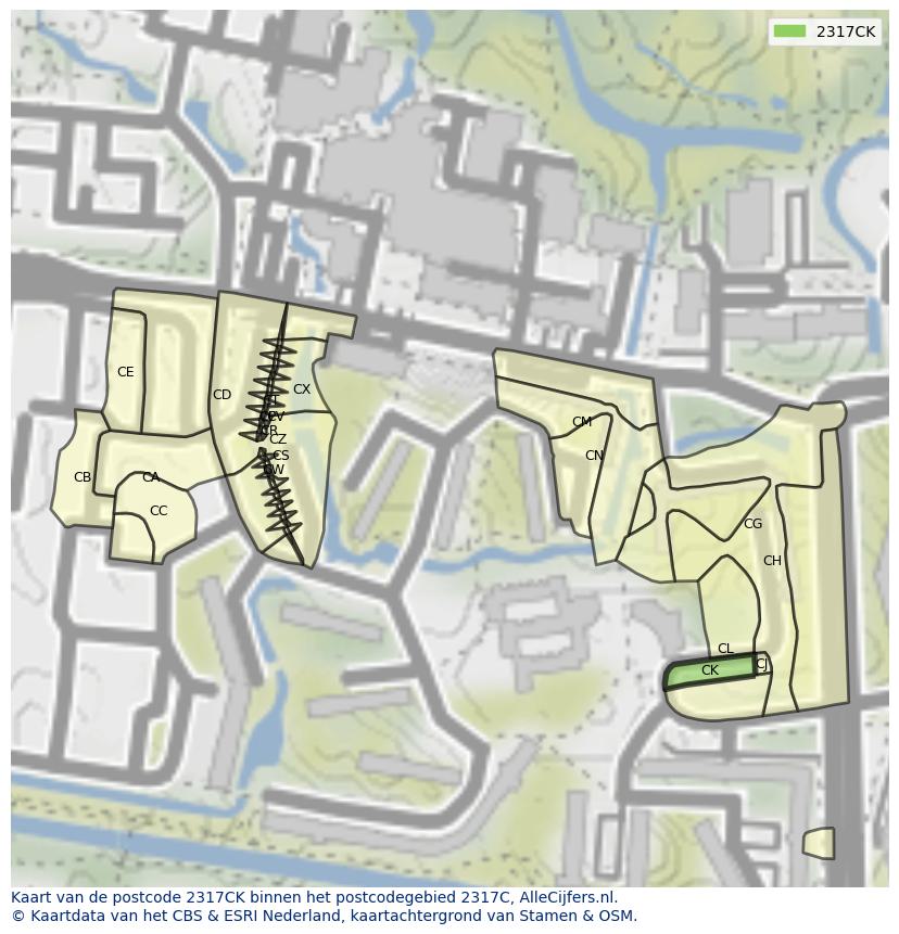 Afbeelding van het postcodegebied 2317 CK op de kaart.