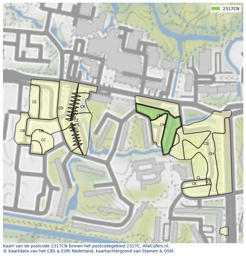 Afbeelding van het postcodegebied 2317 CN op de kaart.