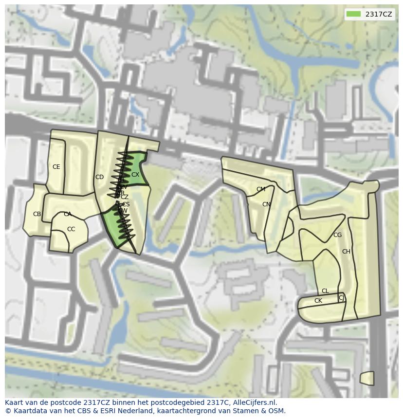 Afbeelding van het postcodegebied 2317 CZ op de kaart.