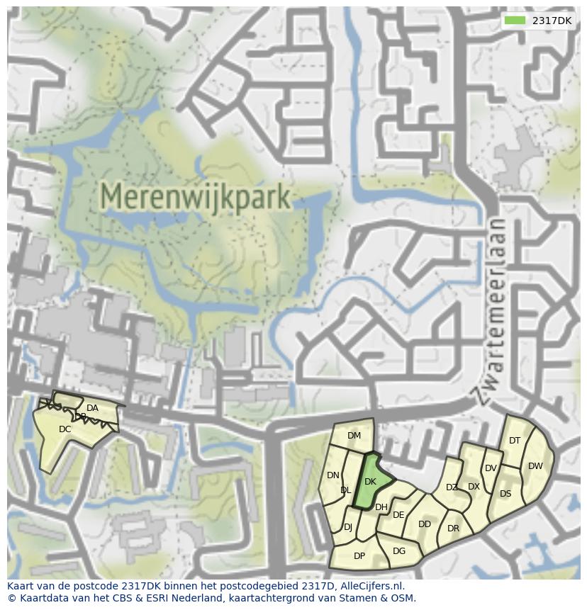 Afbeelding van het postcodegebied 2317 DK op de kaart.