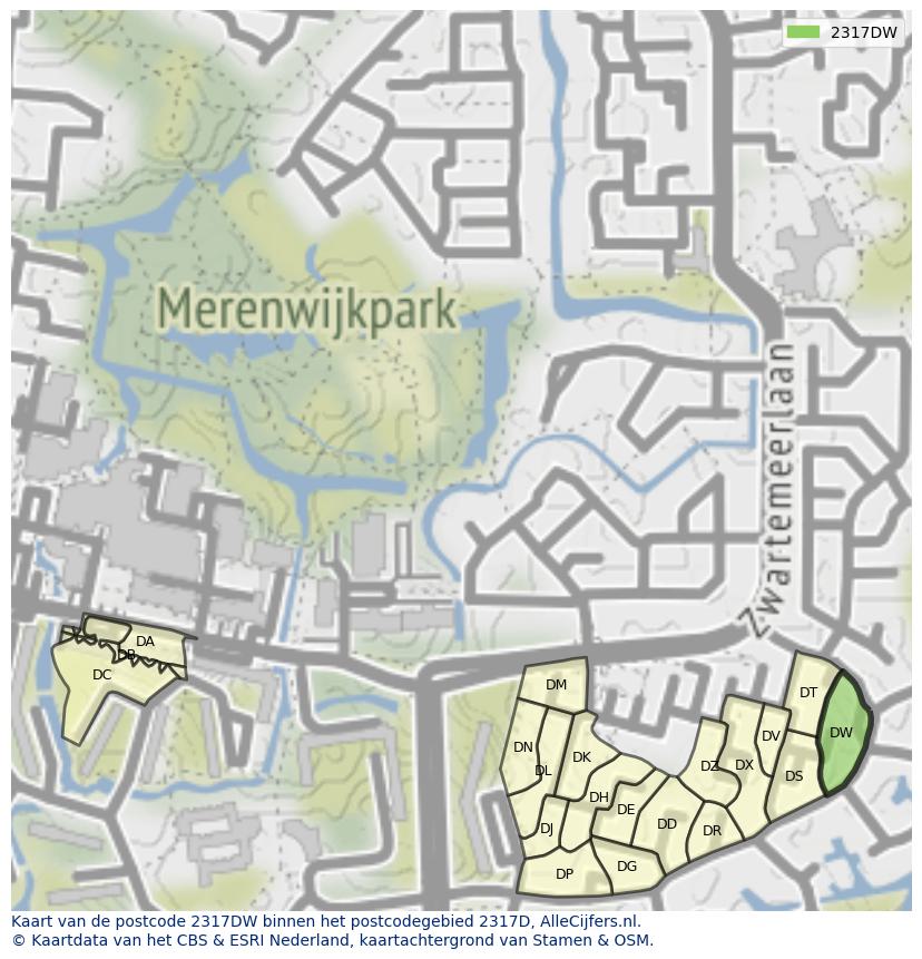 Afbeelding van het postcodegebied 2317 DW op de kaart.