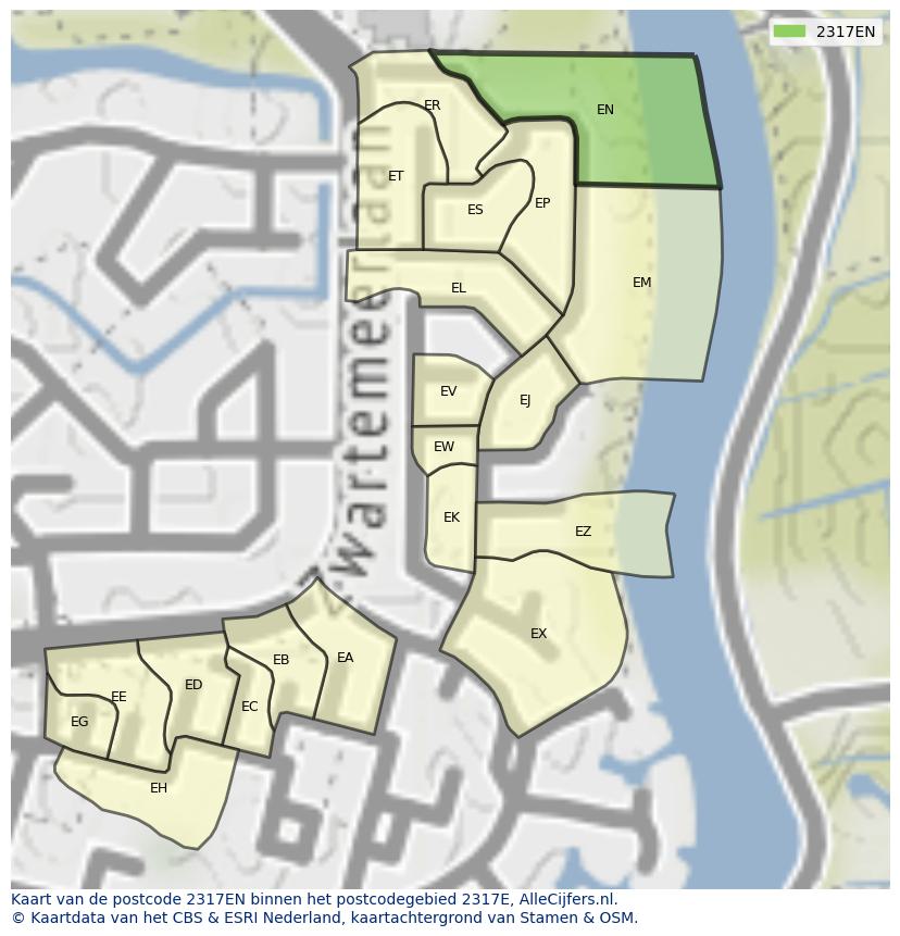 Afbeelding van het postcodegebied 2317 EN op de kaart.