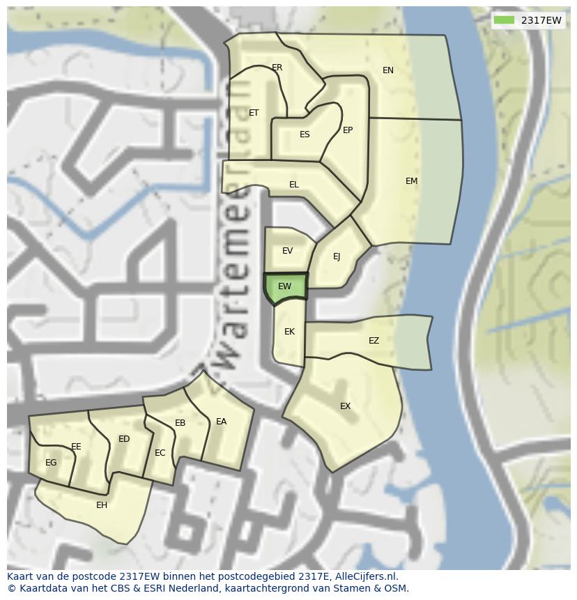 Afbeelding van het postcodegebied 2317 EW op de kaart.