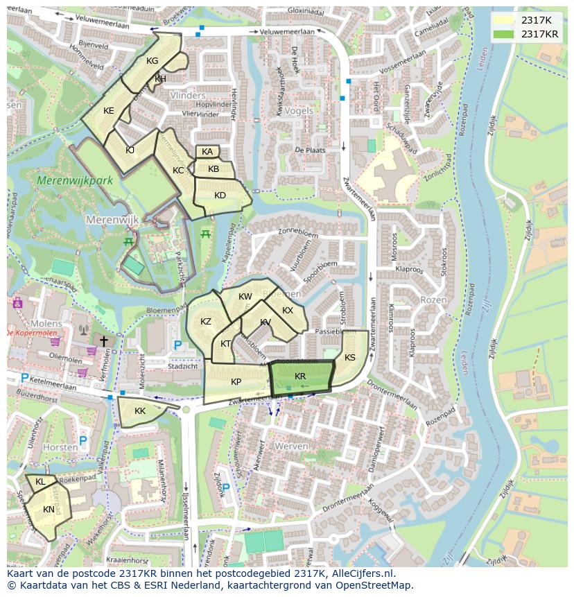 Afbeelding van het postcodegebied 2317 KR op de kaart.