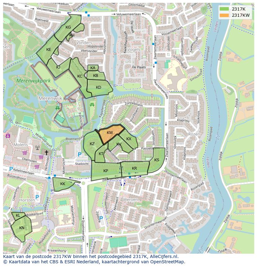 Afbeelding van het postcodegebied 2317 KW op de kaart.