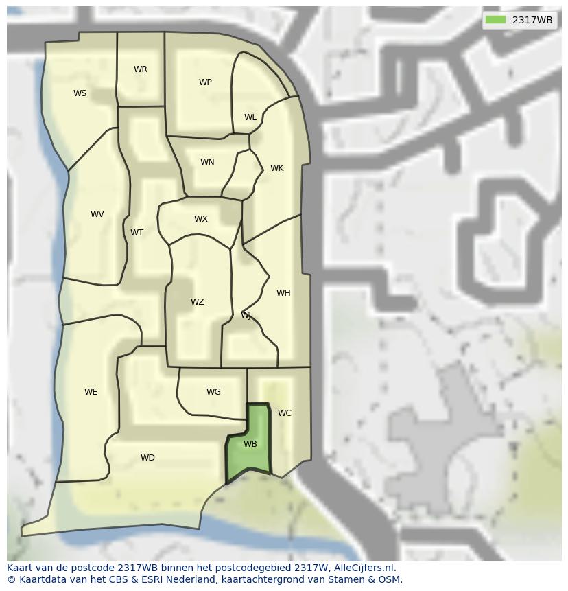 Afbeelding van het postcodegebied 2317 WB op de kaart.