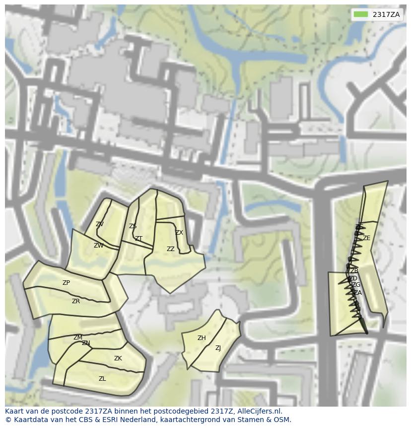 Afbeelding van het postcodegebied 2317 ZA op de kaart.