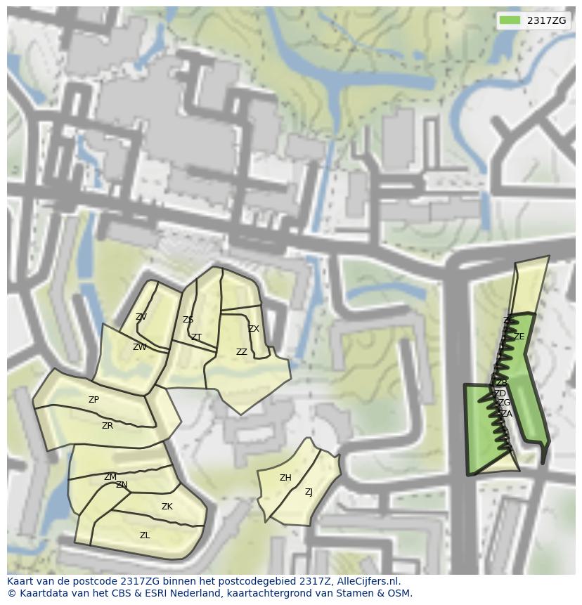 Afbeelding van het postcodegebied 2317 ZG op de kaart.