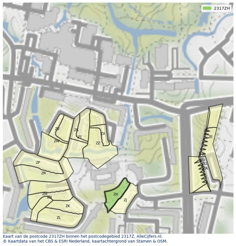 Afbeelding van het postcodegebied 2317 ZH op de kaart.