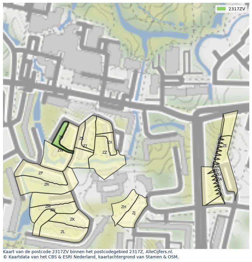 Afbeelding van het postcodegebied 2317 ZV op de kaart.