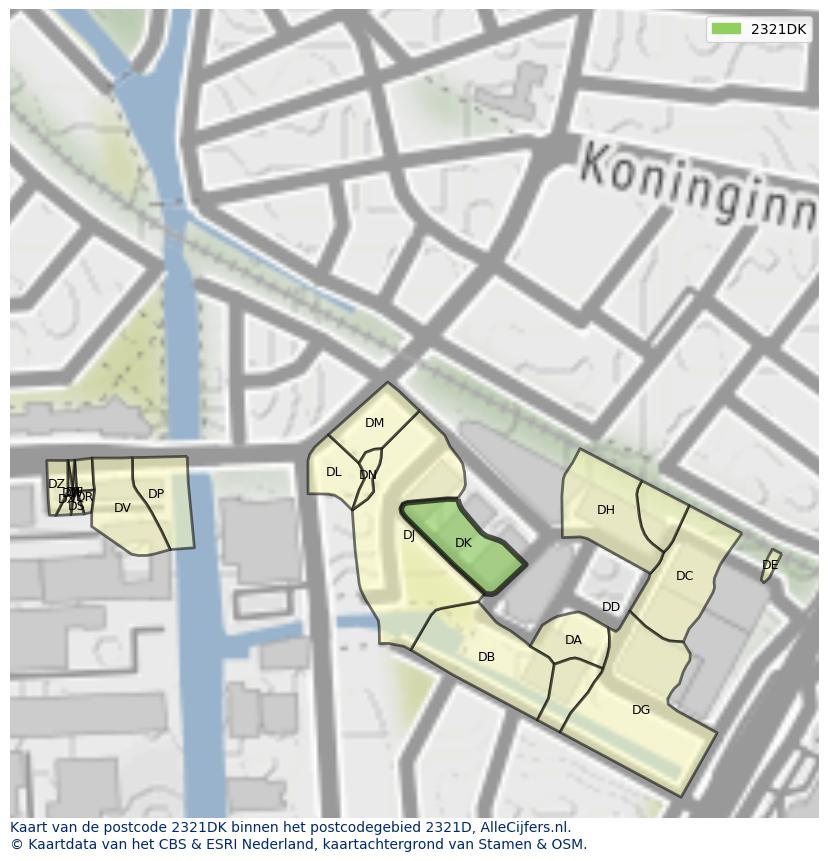 Afbeelding van het postcodegebied 2321 DK op de kaart.