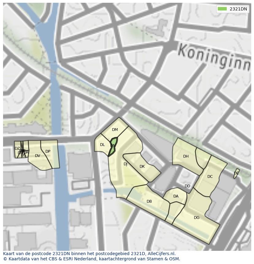 Afbeelding van het postcodegebied 2321 DN op de kaart.