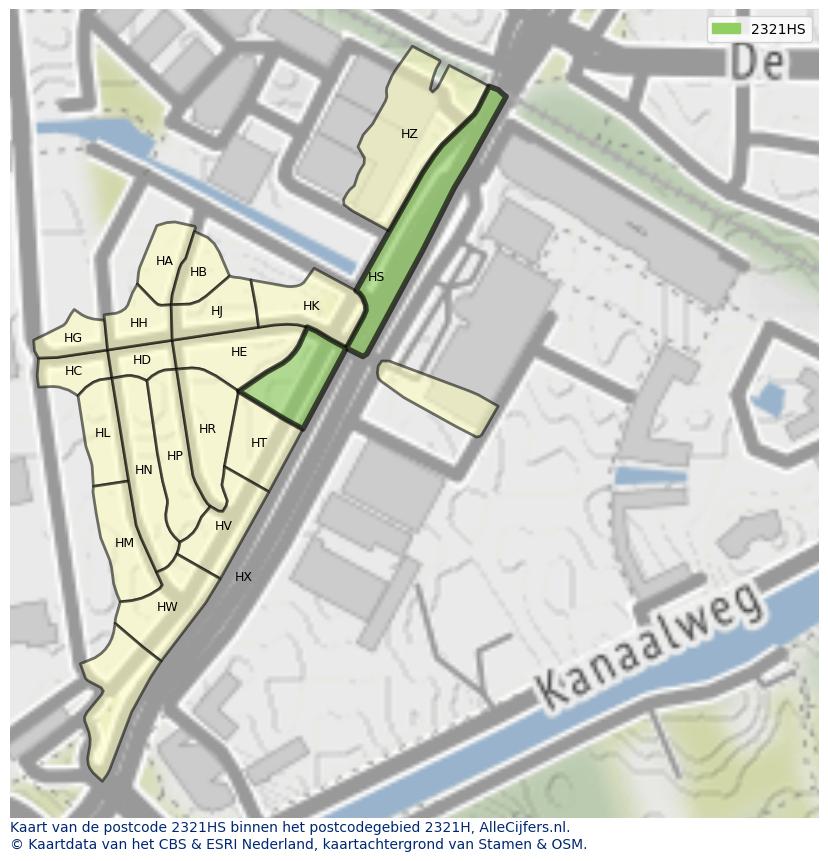 Afbeelding van het postcodegebied 2321 HS op de kaart.