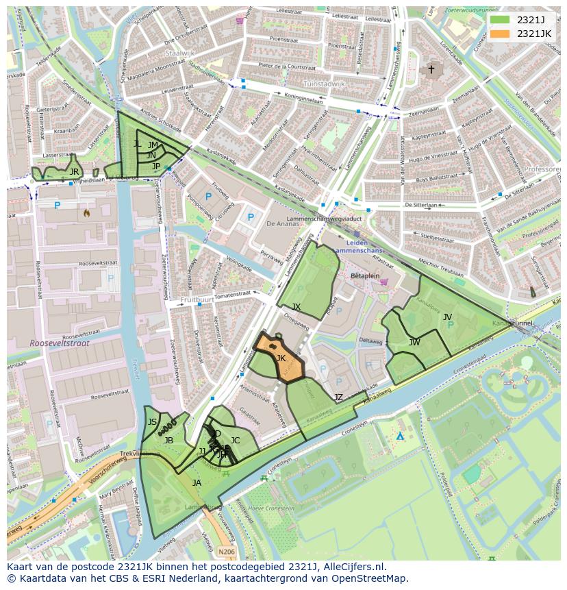 Afbeelding van het postcodegebied 2321 JK op de kaart.