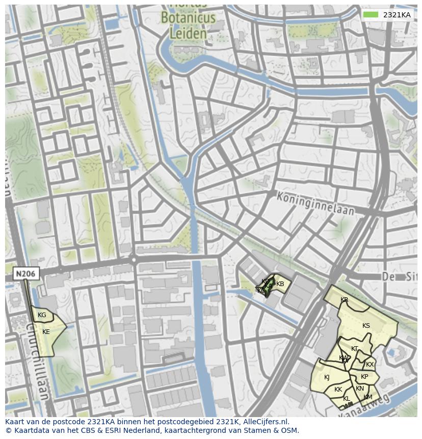 Afbeelding van het postcodegebied 2321 KA op de kaart.