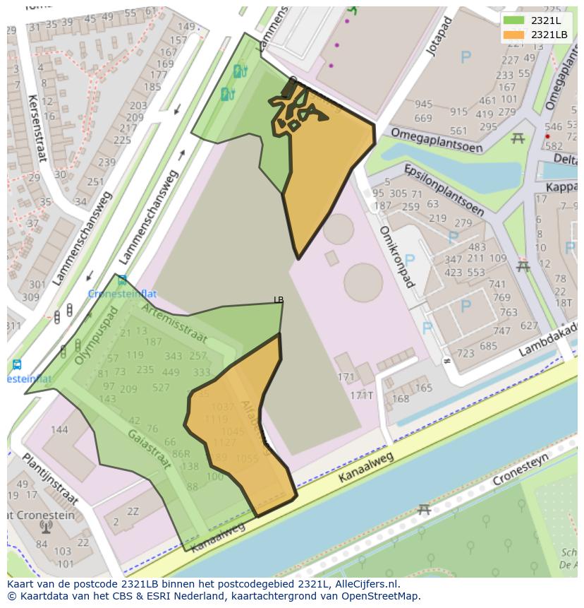 Afbeelding van het postcodegebied 2321 LB op de kaart.
