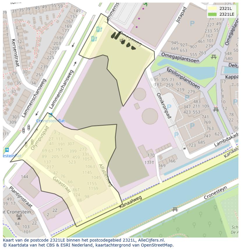 Afbeelding van het postcodegebied 2321 LE op de kaart.