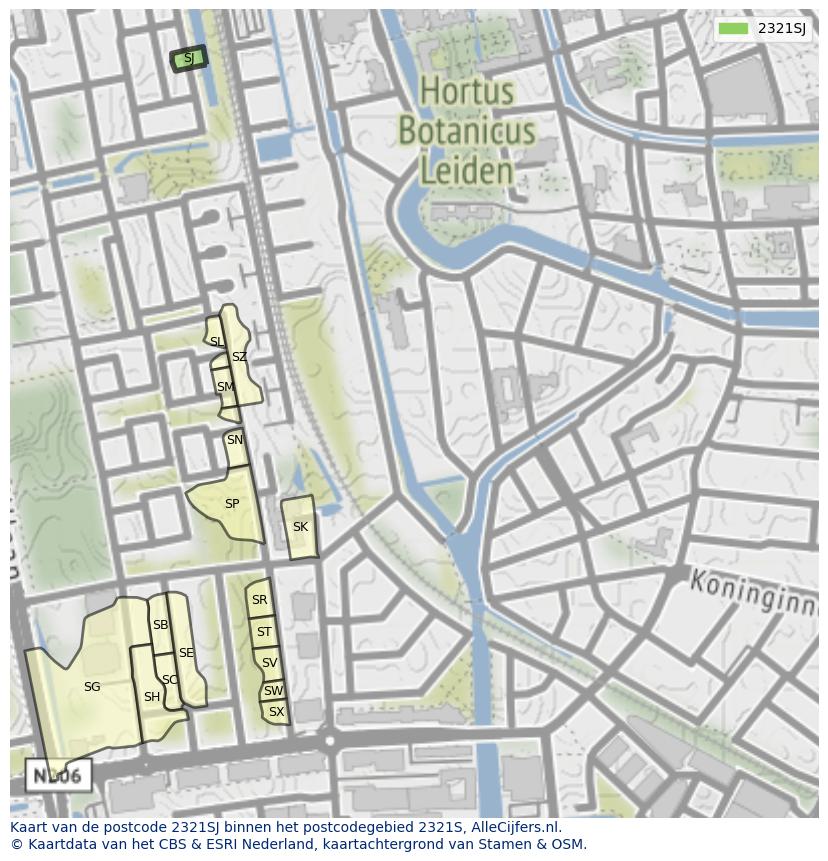Afbeelding van het postcodegebied 2321 SJ op de kaart.