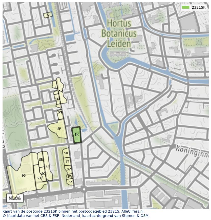 Afbeelding van het postcodegebied 2321 SK op de kaart.