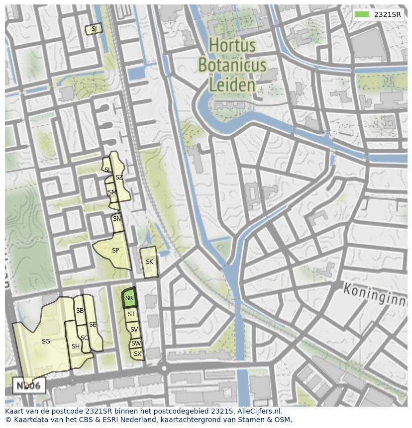 Afbeelding van het postcodegebied 2321 SR op de kaart.