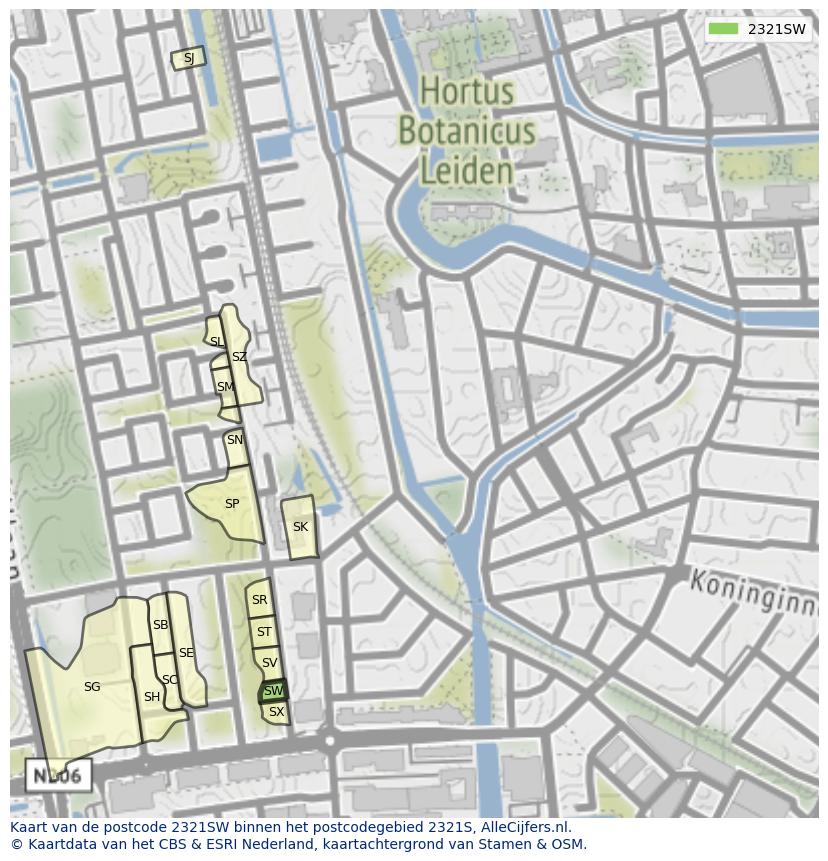 Afbeelding van het postcodegebied 2321 SW op de kaart.