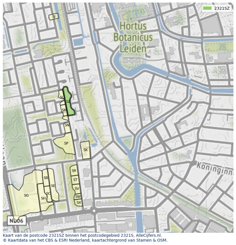 Afbeelding van het postcodegebied 2321 SZ op de kaart.