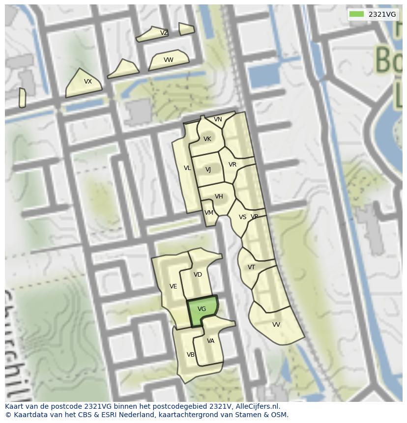 Afbeelding van het postcodegebied 2321 VG op de kaart.