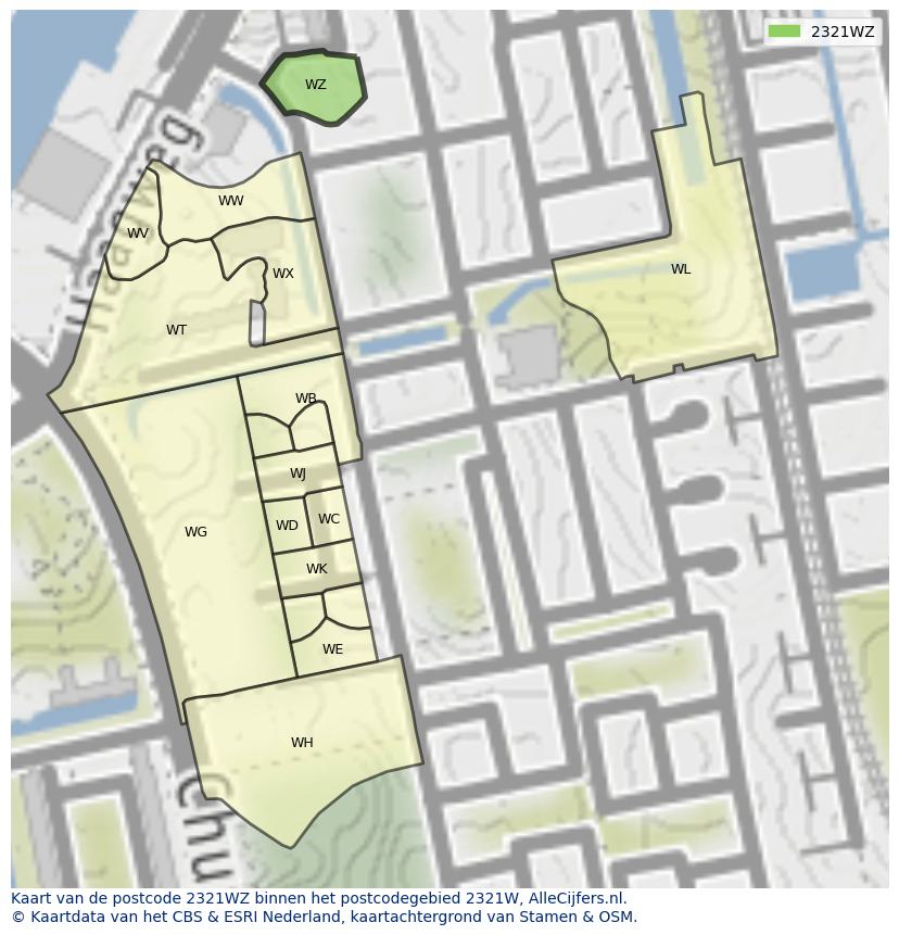 Afbeelding van het postcodegebied 2321 WZ op de kaart.