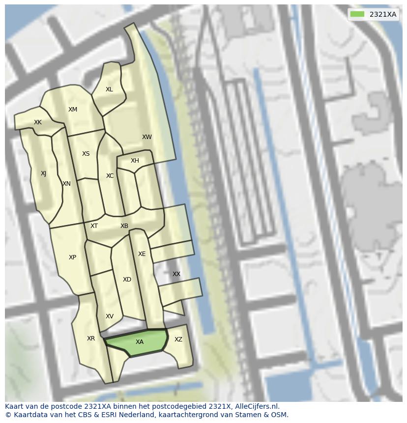 Afbeelding van het postcodegebied 2321 XA op de kaart.